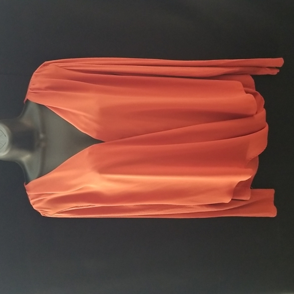 BKEred Burnt Orange Wrap-Front-Look Blouse Top w Long-Sleeves Size L